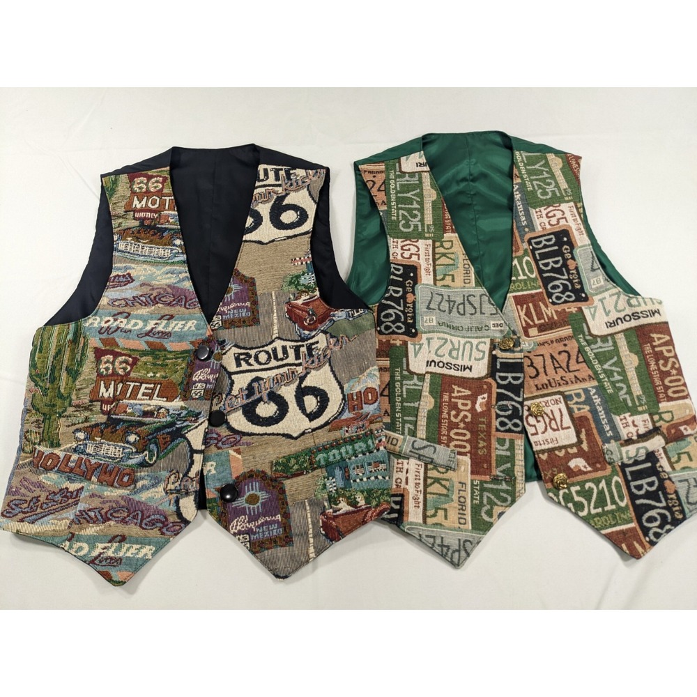 Vintage Handmade Womens Waistcoat Vest Size Small Route‎ 66 Automotive 2 Vest